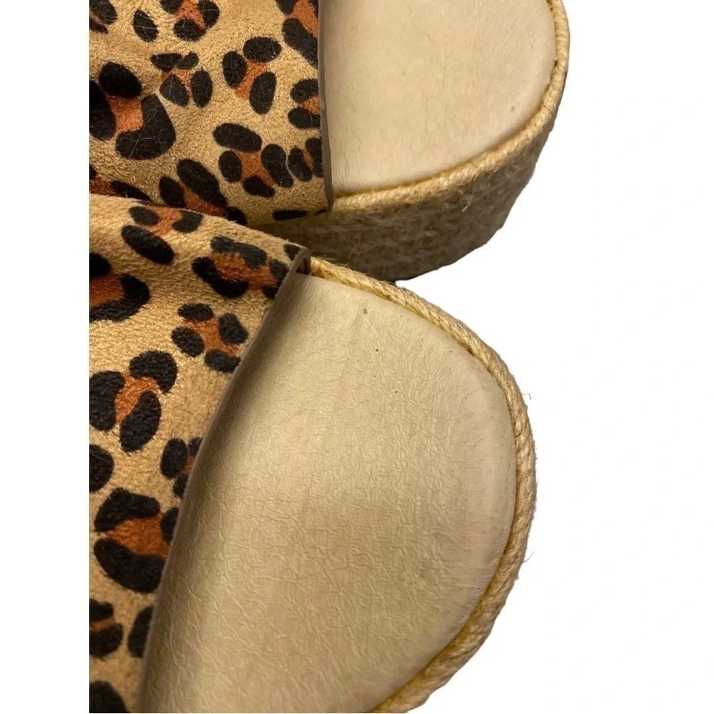 Cool My Shoes Espadrilles Cheetah Band Slides Platform Sandals Size: 9